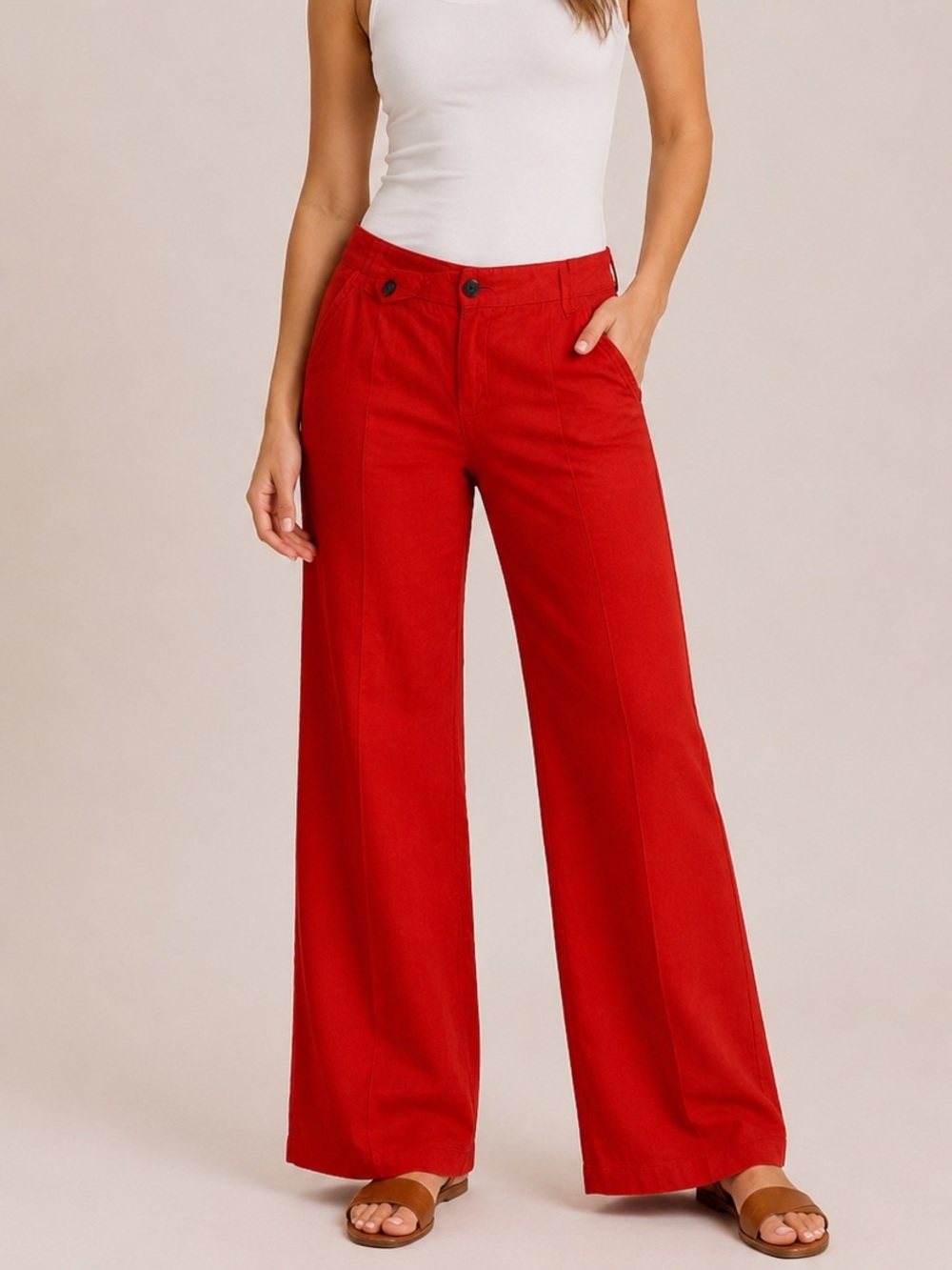 Level 99 Red Wide Leg Pants | Tailored Mid Rise Trousers | Size 27